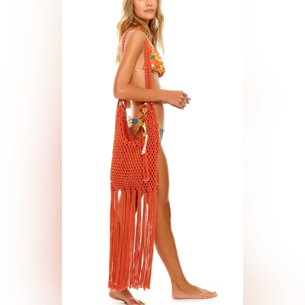 NWT! Agua Bendita Cady Macramé Crossbody Bag In Orange